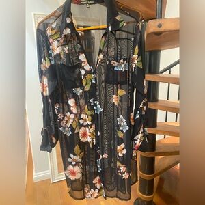 Floral Sheer Black Tunic kimono Top